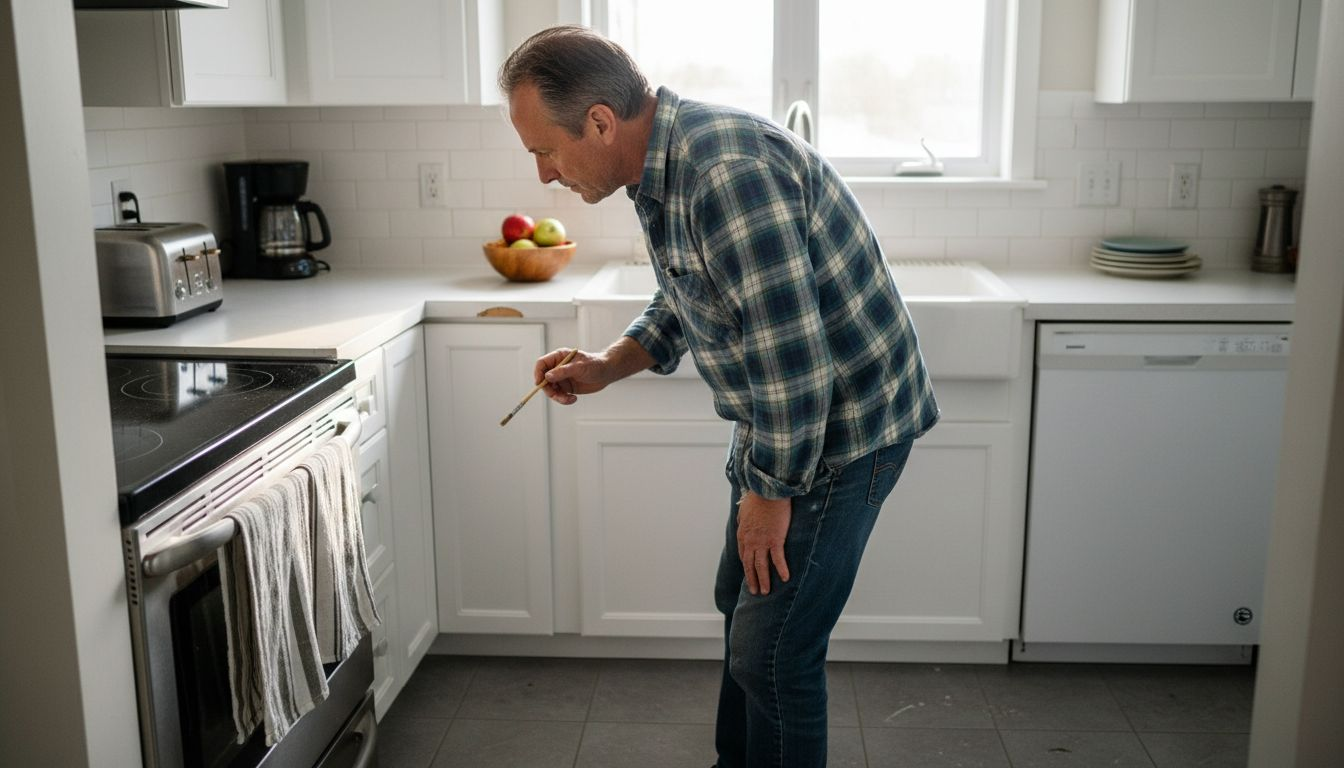 Ottawa homeowner inspecting refinished cabinets