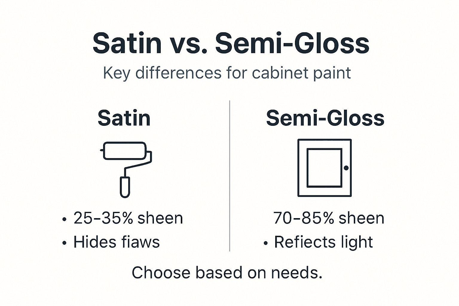 Infographic showing satin and semi-gloss cabinet differences