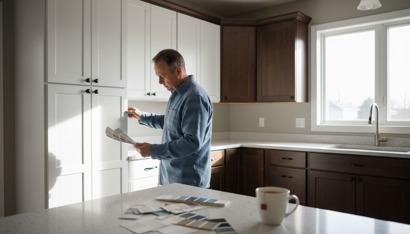 Ontario kitchen showing painted and stained cabinets