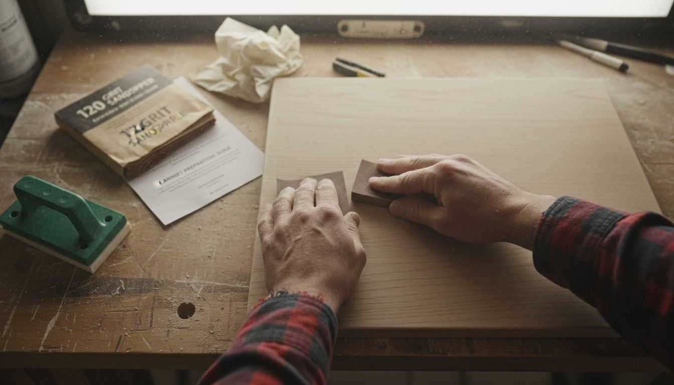 Close-up sanding kitchen cabinet drawer front