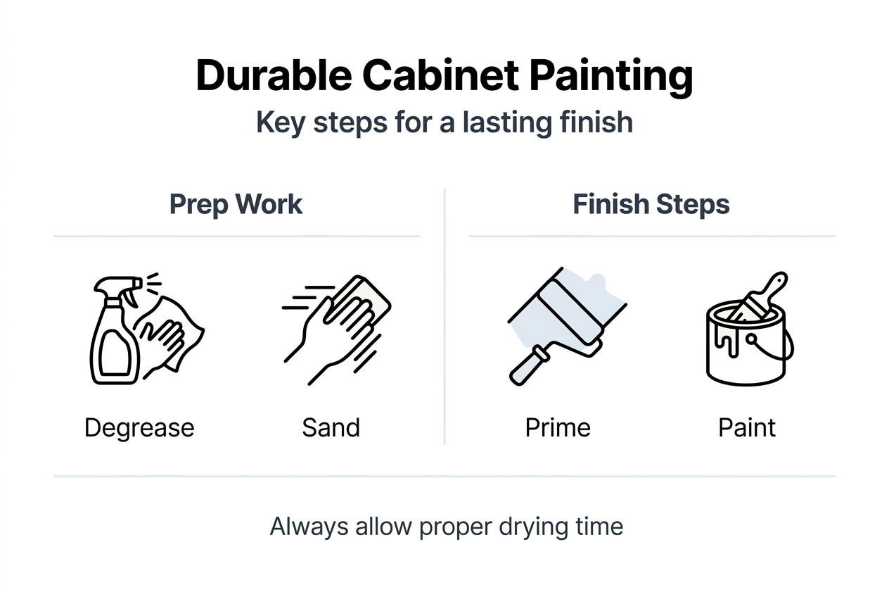 Infographic summarizing key durable cabinet painting steps