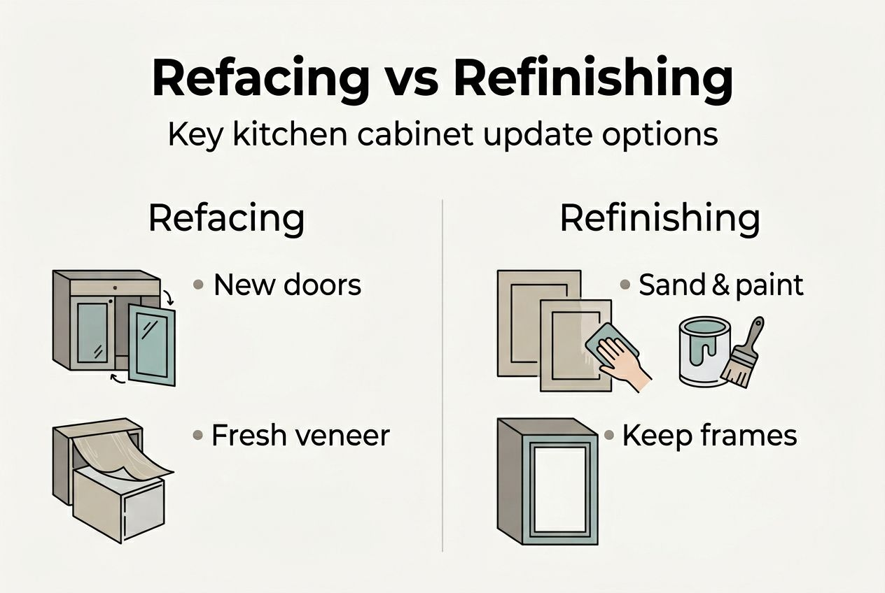 Infographic comparing cabinet refacing and refinishing