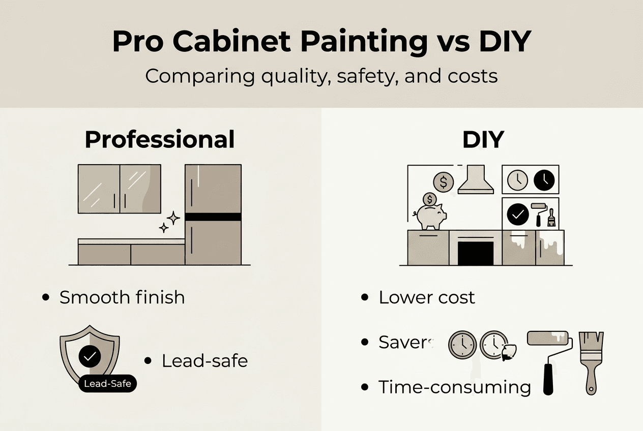 Infographic comparing pro and DIY cabinet painting