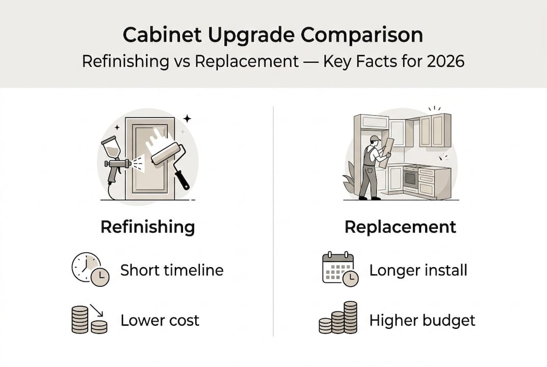 Infographic comparing cabinet refinishing and replacement