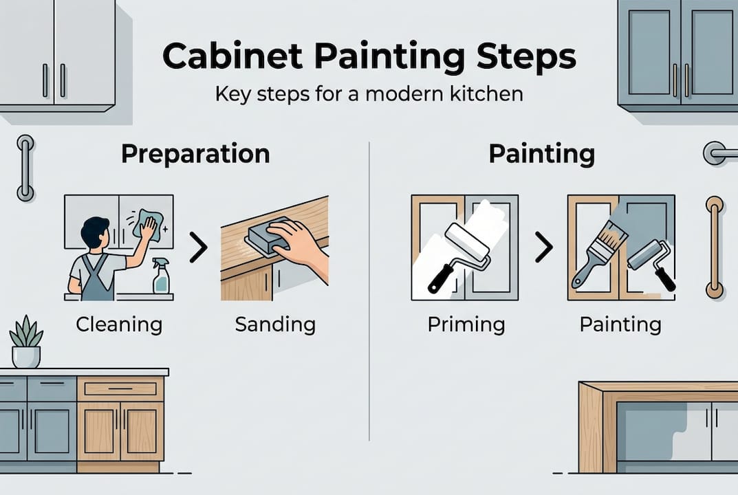 Infographic showing modern cabinet painting steps