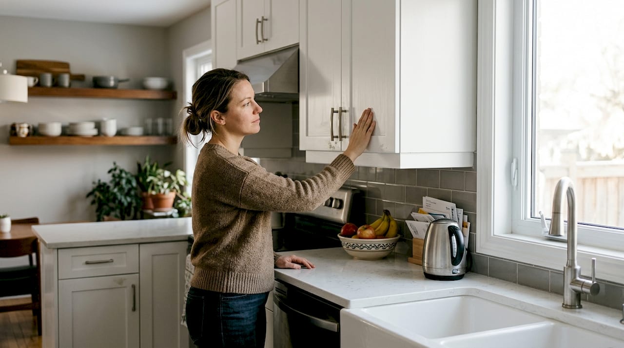 Homeowner inspects freshly painted Ottawa cabinets