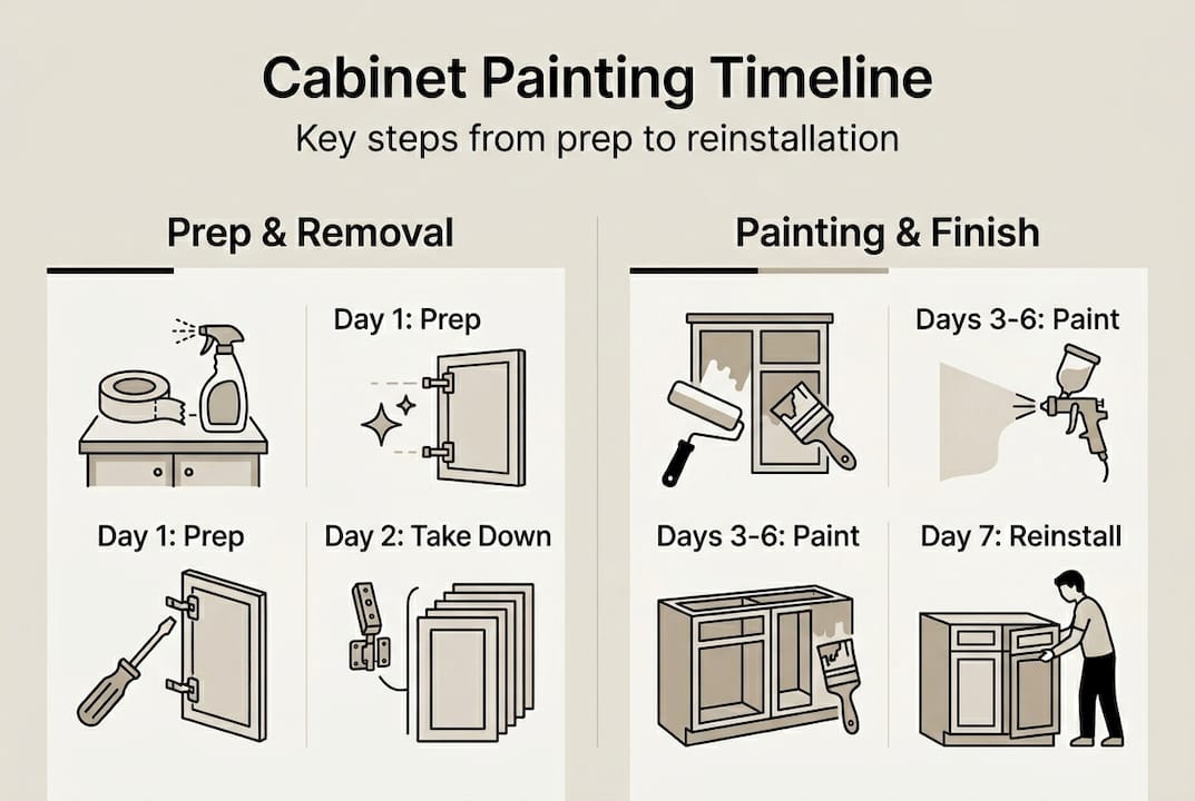 Infographic of cabinet painting timeline steps