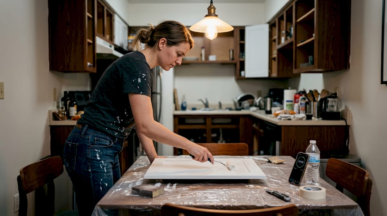 DIY painting of kitchen cabinet doors in small space