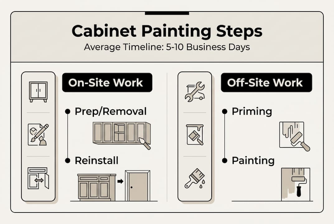 Infographic with cabinet painting steps and phases