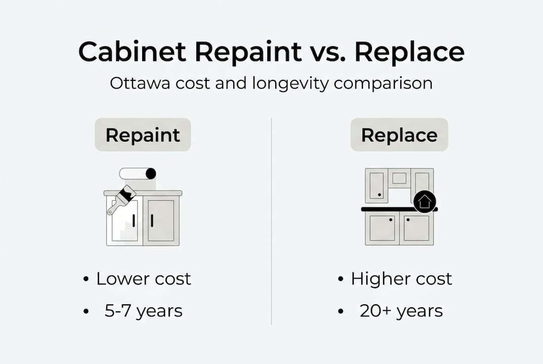 Infographic comparing repainting and replacing cabinets