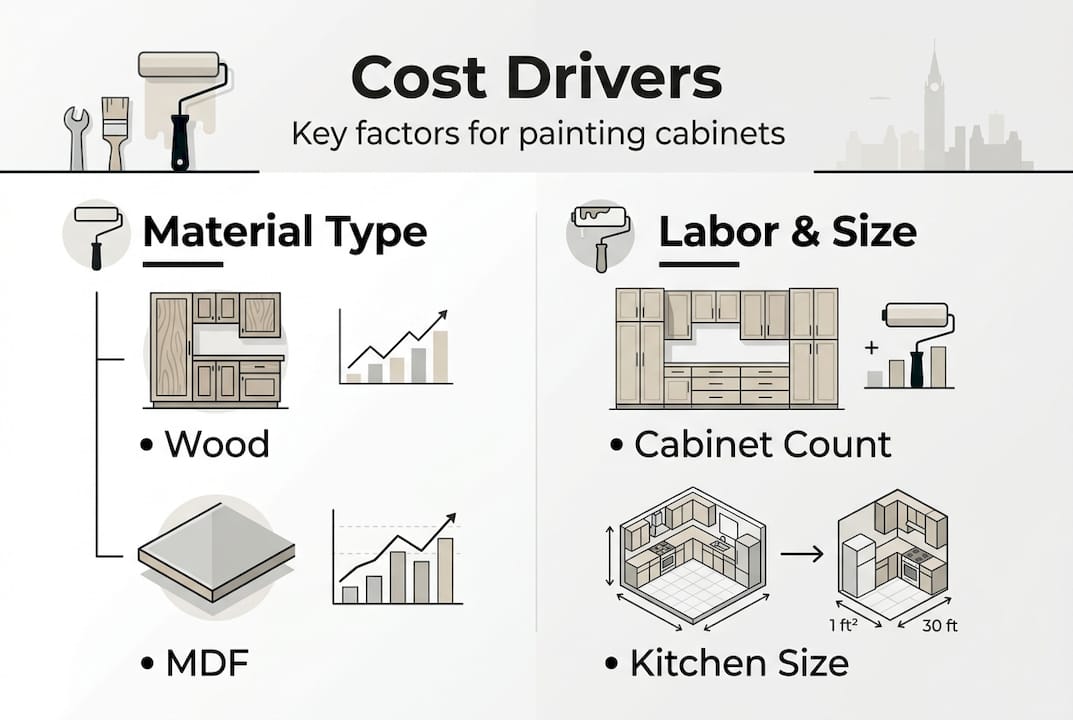 Infographic showing cabinet cost factors and categories