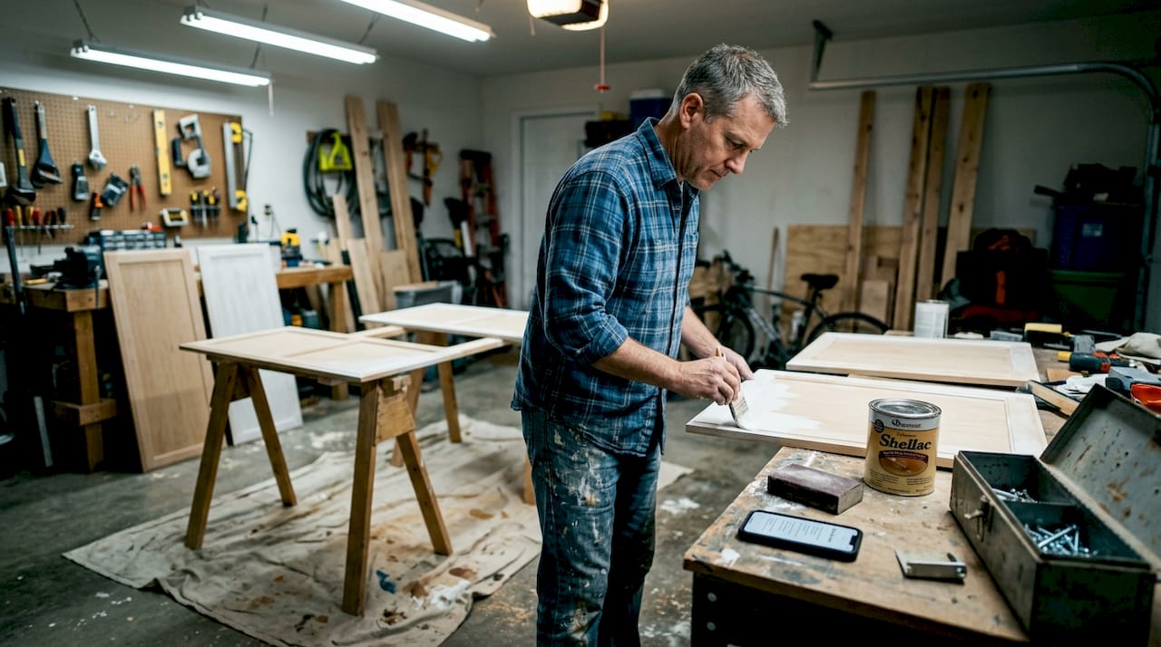DIYer prepping cabinets with primer