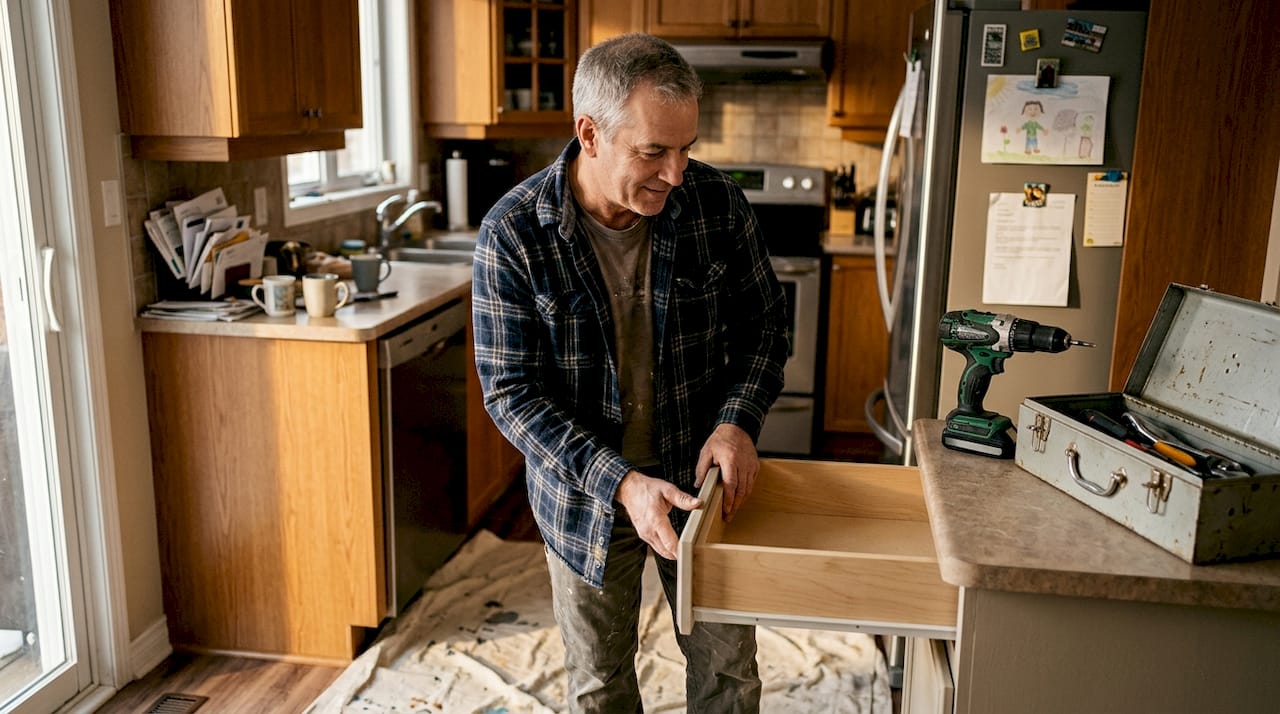 Checking durability of refinished kitchen cabinet