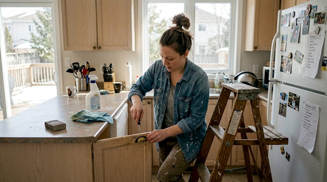 Woman preps Ottawa kitchen cabinets for painting
