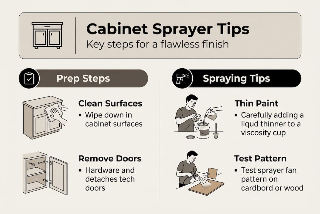 Infographic summarizing cabinet spraying techniques