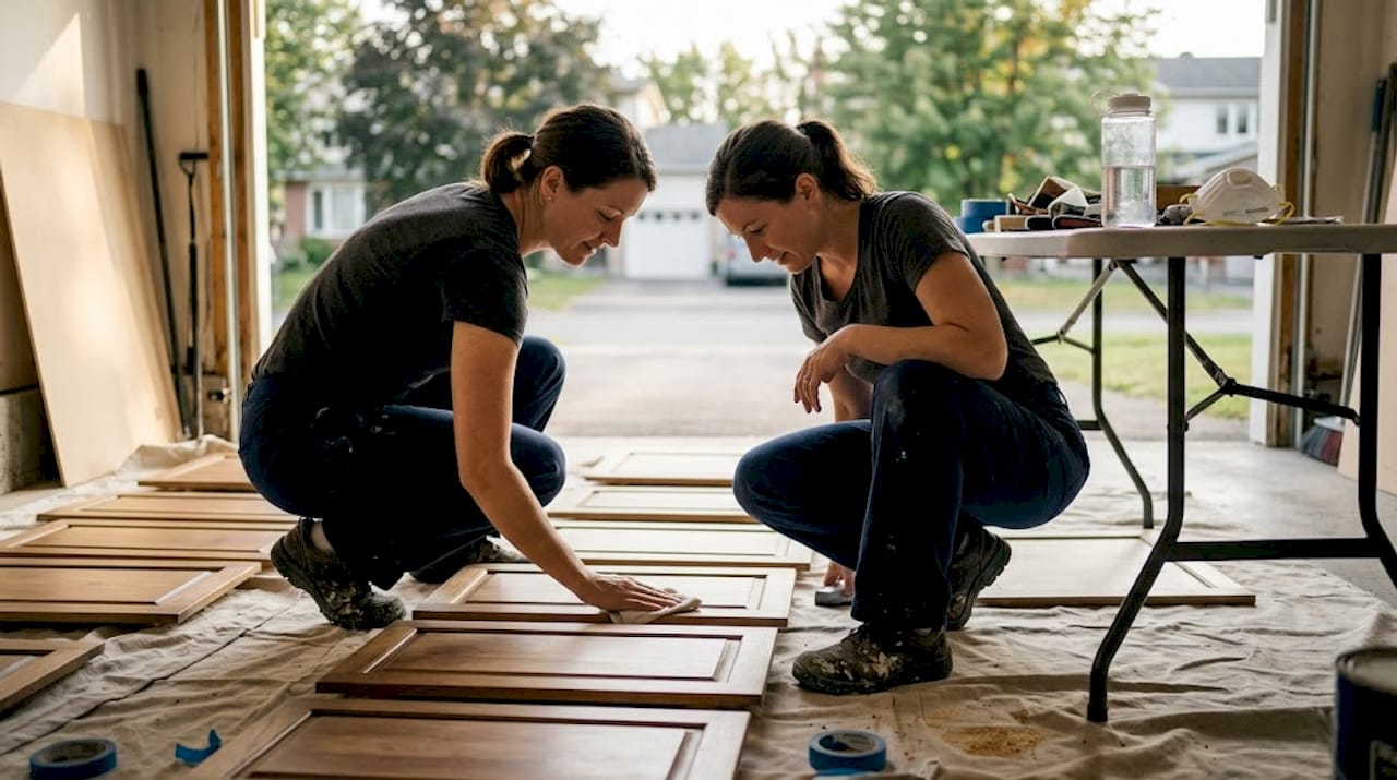 Cabinet pro prepping doors in Ottawa garage