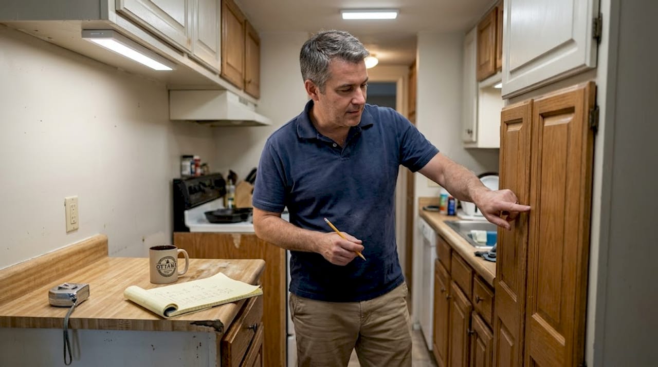 Estimator counting cabinet doors in galley kitchen