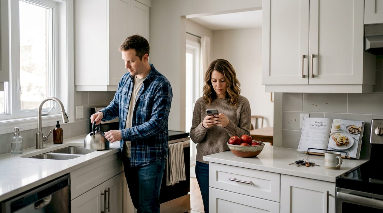 Lived-in Ottawa kitchen with refinished cabinets