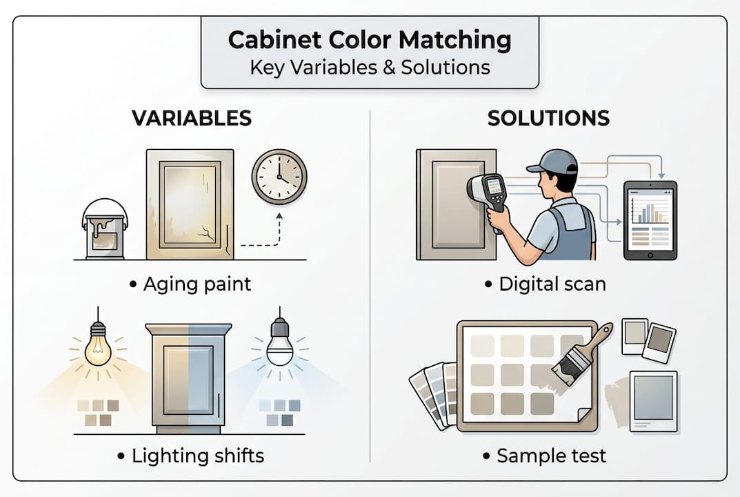 Infographic with variables and solutions for cabinets