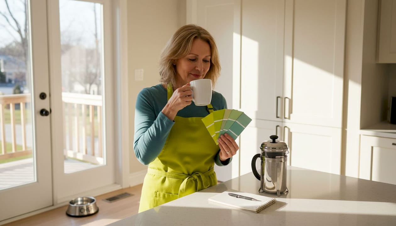 Woman reviewing kitchen cabinet color samples
