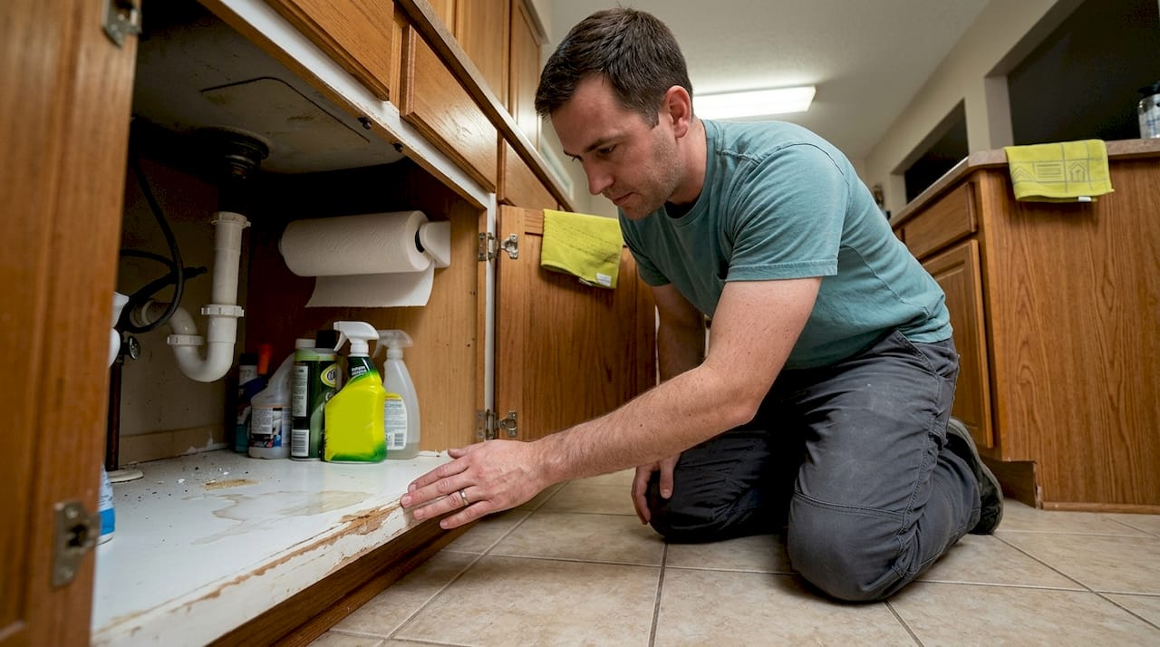 Inspecting cabinet interior for moisture damage