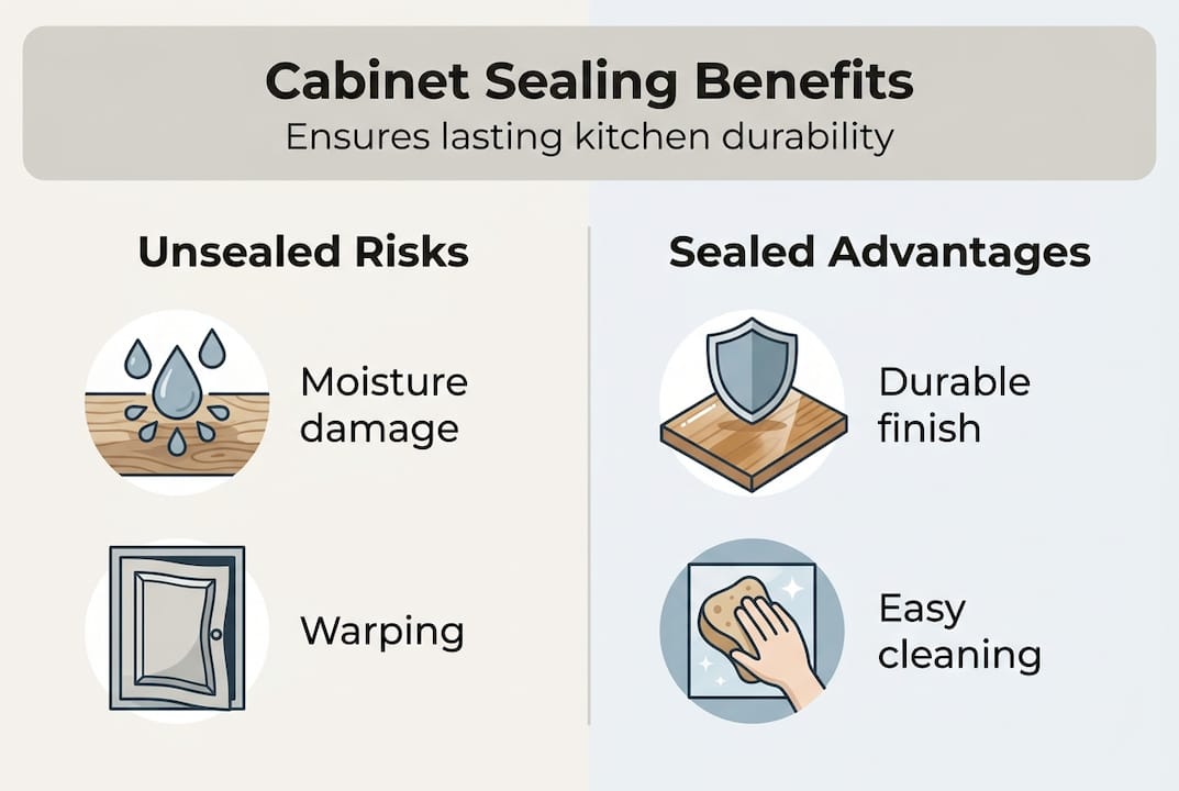 Infographic showing cabinet sealing pros and cons