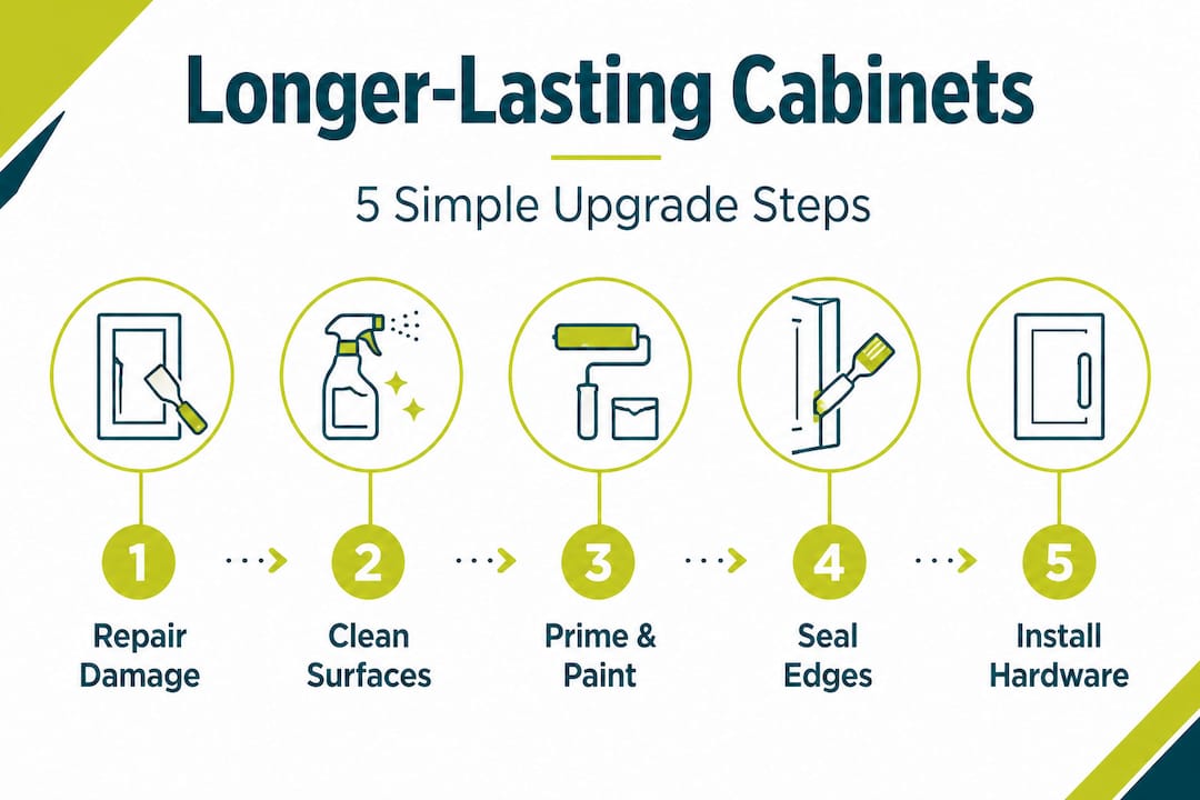 Infographic outlining five cabinet upgrade steps