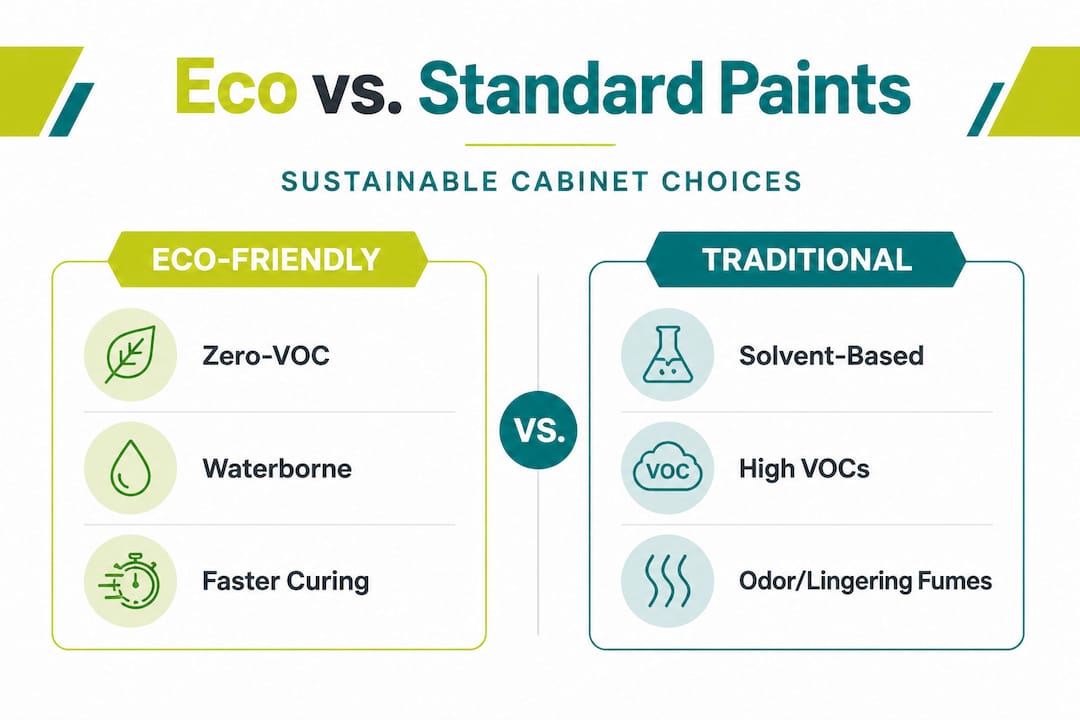 Infographic comparing eco-friendly and standard cabinet paints