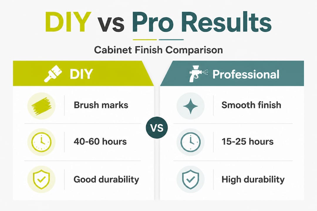 Infographic comparing DIY and professional cabinet painting results