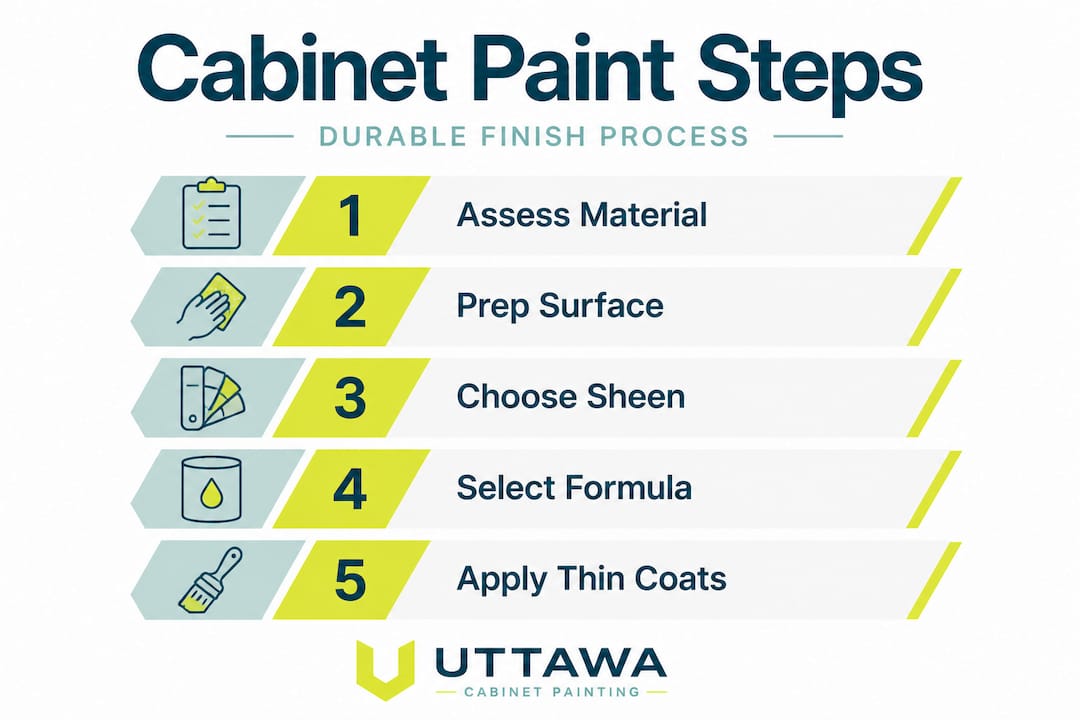 Infographic showing steps to choose cabinet paint