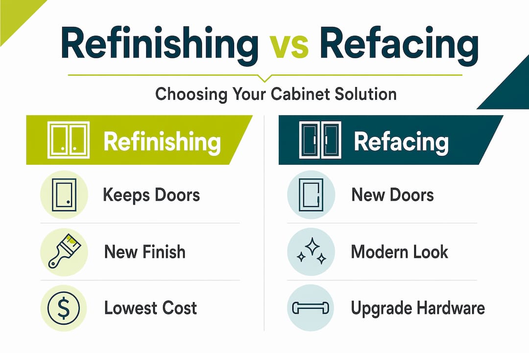 Infographic comparing refinishing and refacing cabinets