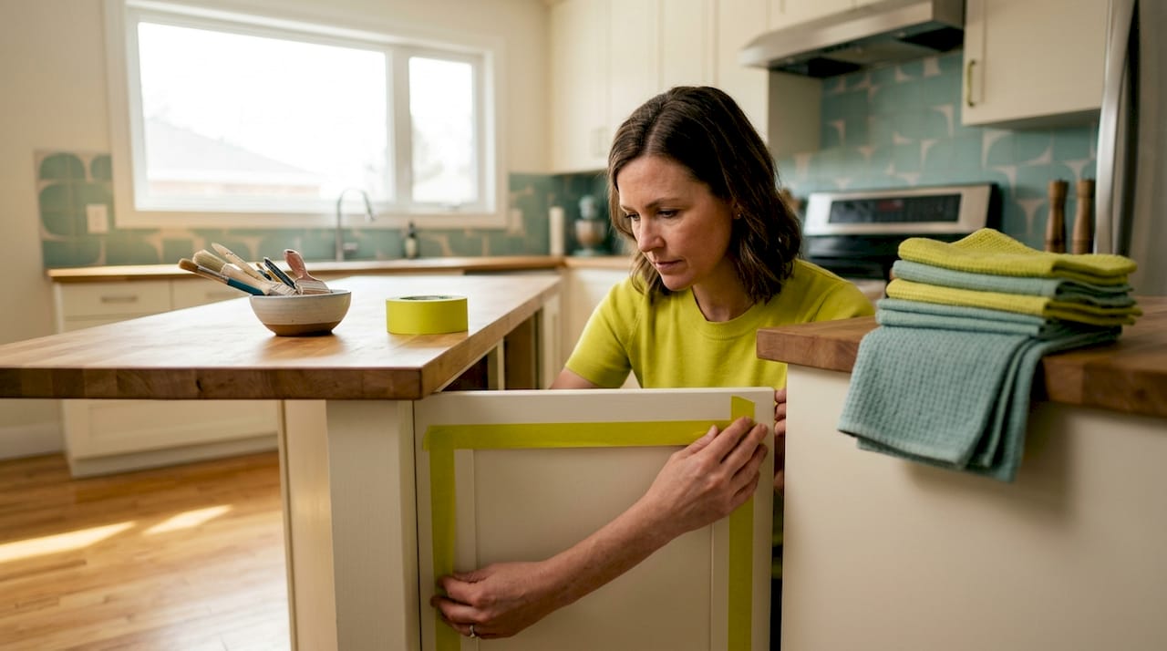 Homeowner prepping kitchen cabinets for update