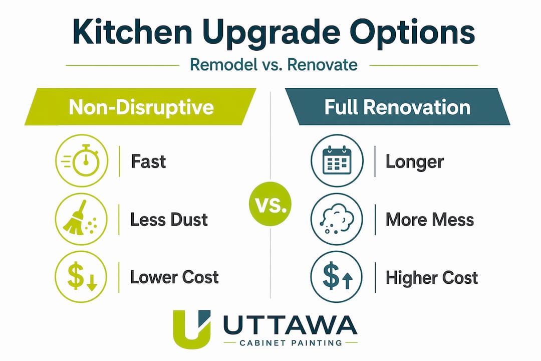 Infographic comparing kitchen remodel and renovation features