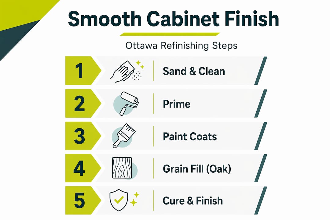 Infographic with five steps for smooth cabinet finish