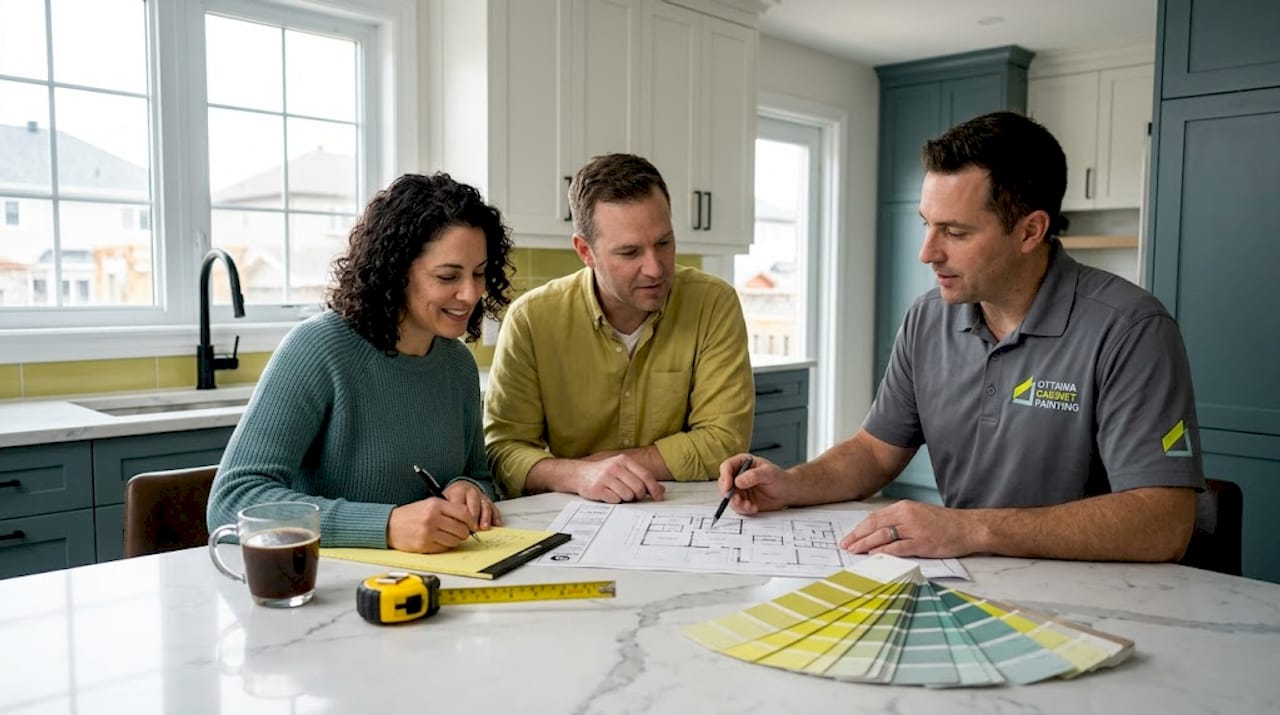 Homeowners and contractor planning Ottawa kitchen upgrade