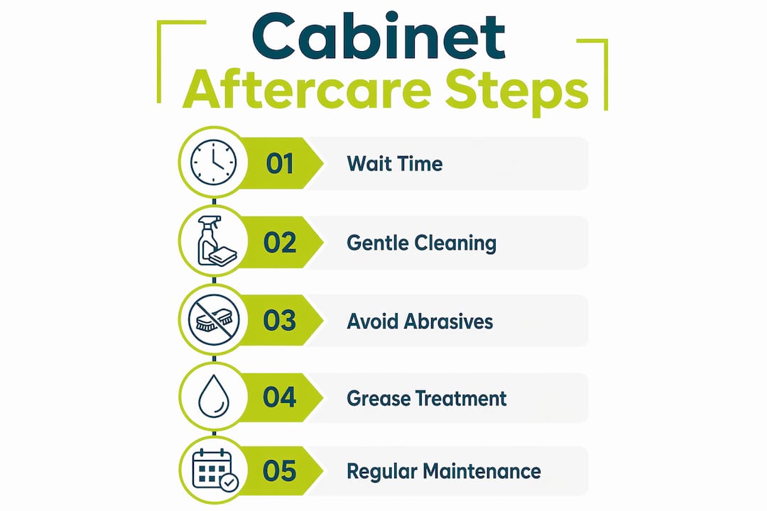 Infographic showing five key cabinet aftercare steps