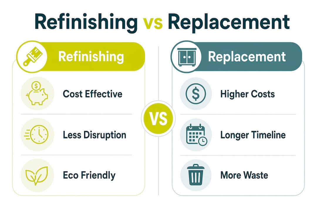 Infographic comparing refinishing and replacement advantages