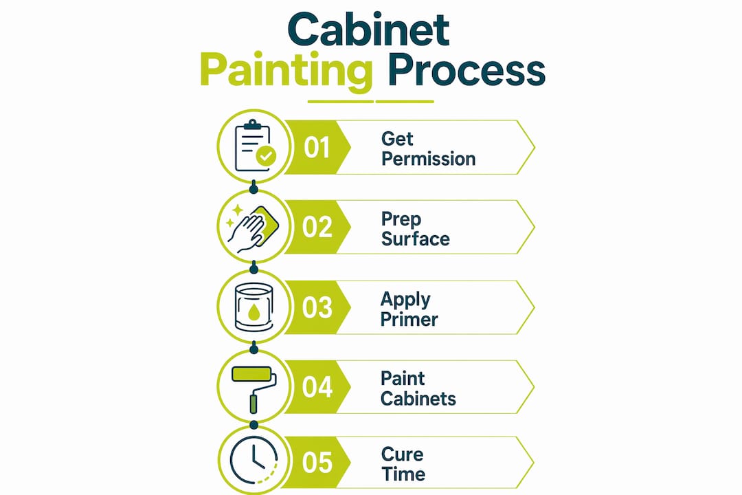 Infographic illustrating cabinet painting steps