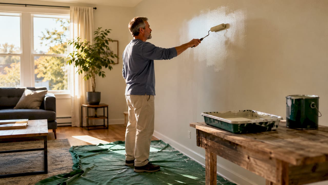 Ottawa homeowner painting living room interior wall