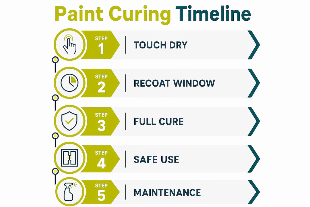 Infographic illustrating paint curing timeline steps