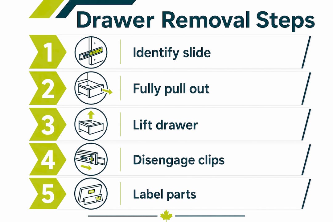 Infographic illustrating step-by-step drawer removal process