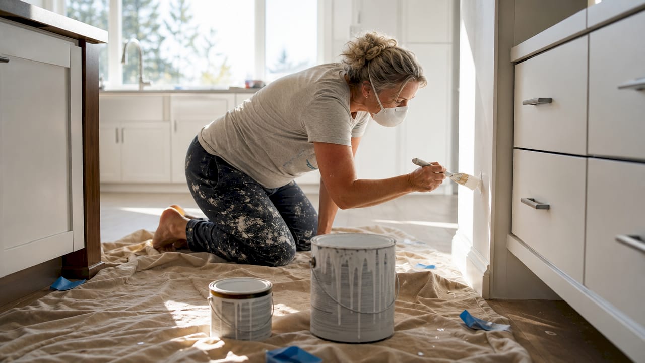 Painter applying low VOC paint indoors in Ottawa home