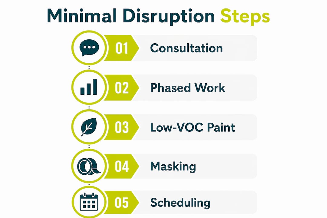 Infographic showing step-by-step minimal disruption painting process