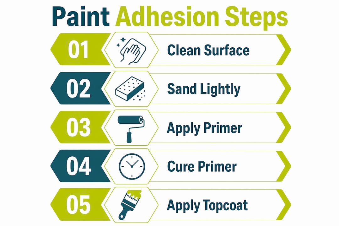 Infographic showing step-by-step paint adhesion process