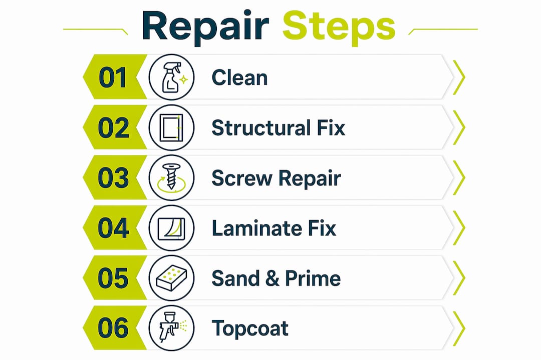 Infographic outlining kitchen cabinet repair steps