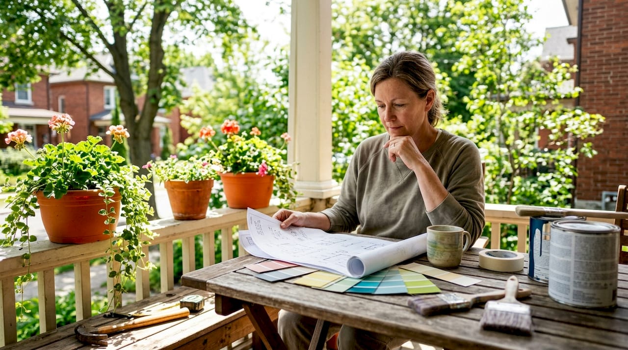 Homeowner reviewing kitchen renovation plans