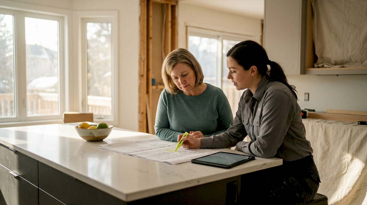 Homeowner and contractor discussing renovation plans