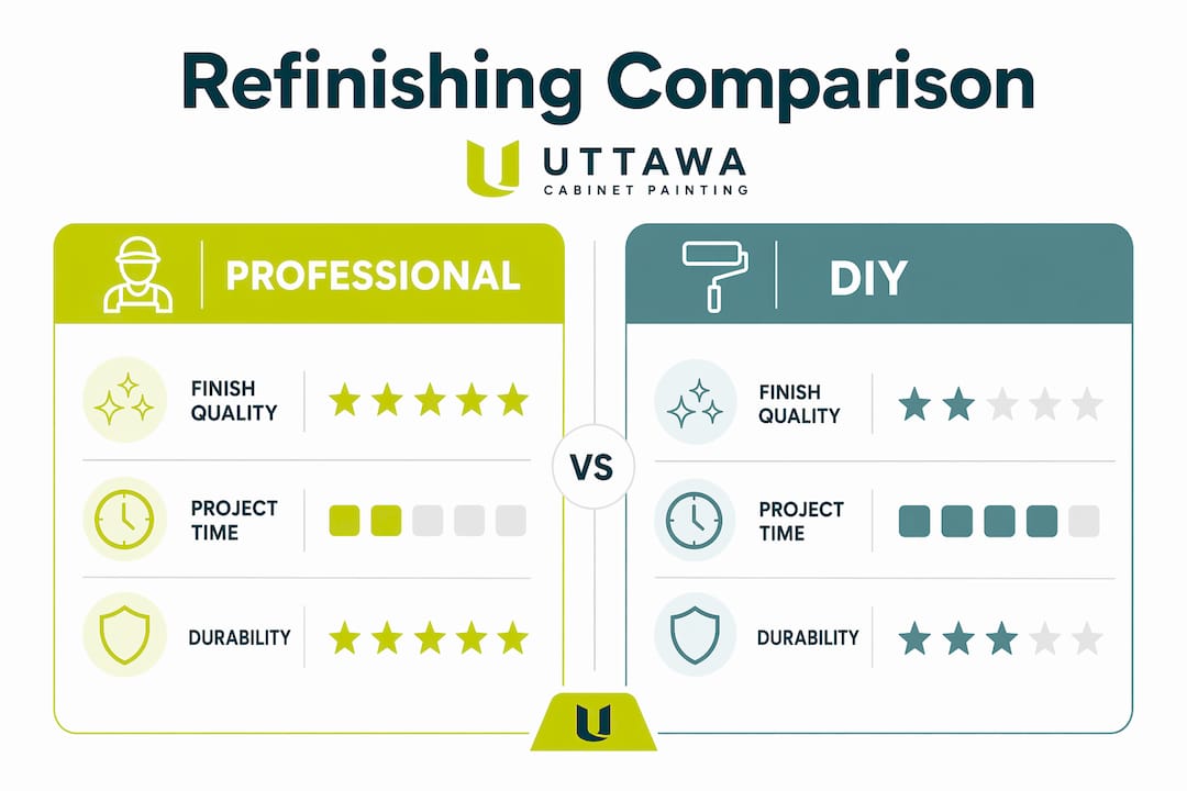 Infographic comparing professional and DIY cabinet refinishing