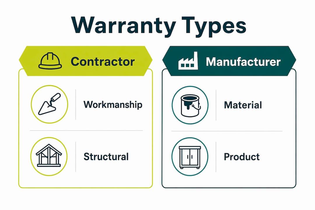 Infographic comparing contractor and manufacturer warranty types