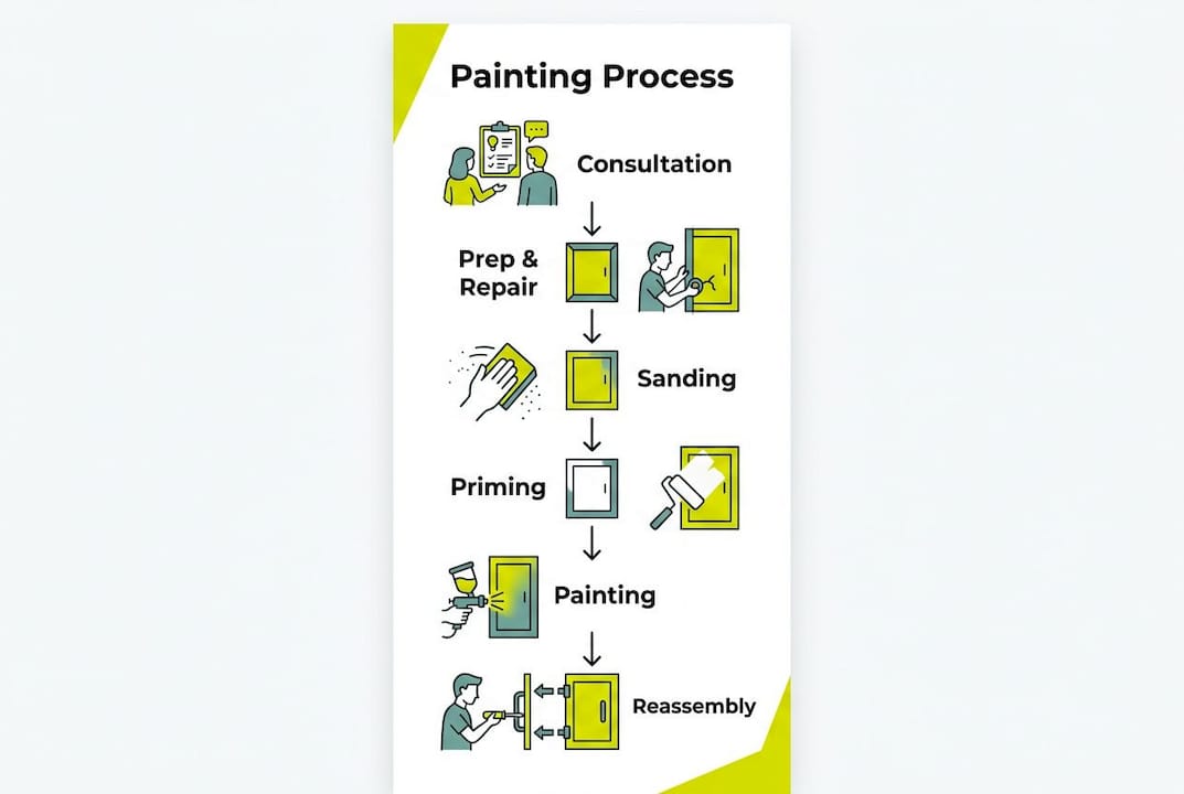 Infographic illustrating kitchen cabinet painting steps